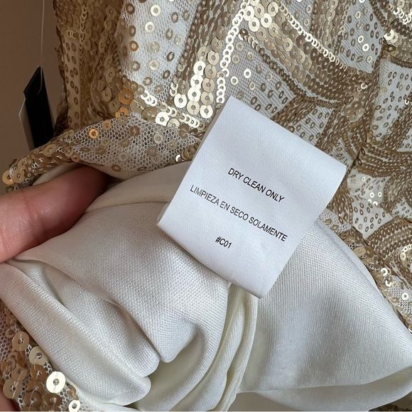 New As U Wish All Over Gold and Cream Sequin Dress Women's Large - Picture 10 of 12